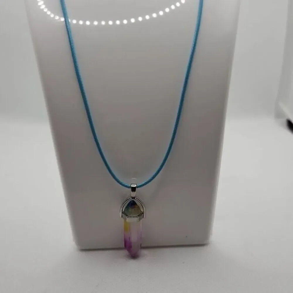 Healing Crystal‎ Pendant Necklace Cotton Candy Aura Quartz Chakra Balancing